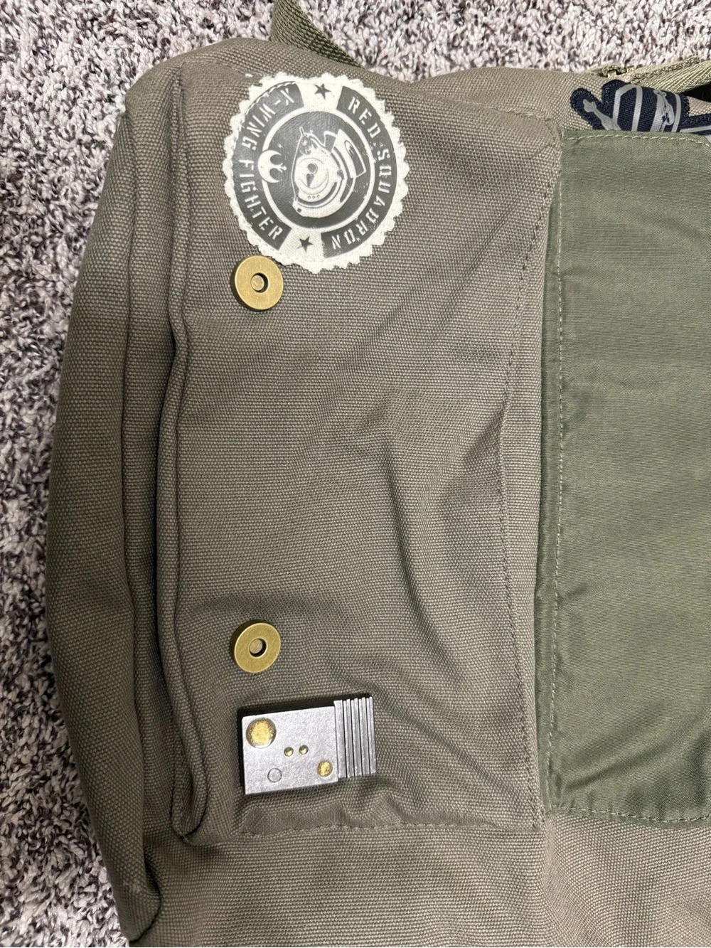 Disney Star Wars Olive Green Canvas Backpack with Patch Details NWT